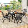 Outdoor rocking chair set of 2 with black mesh seats and backrests, ideal for yard relaxation and comfort.