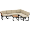 6-piece outdoor sectional sofa set with beige cushions, metal frame, and acacia wood accents for backyard relaxation.