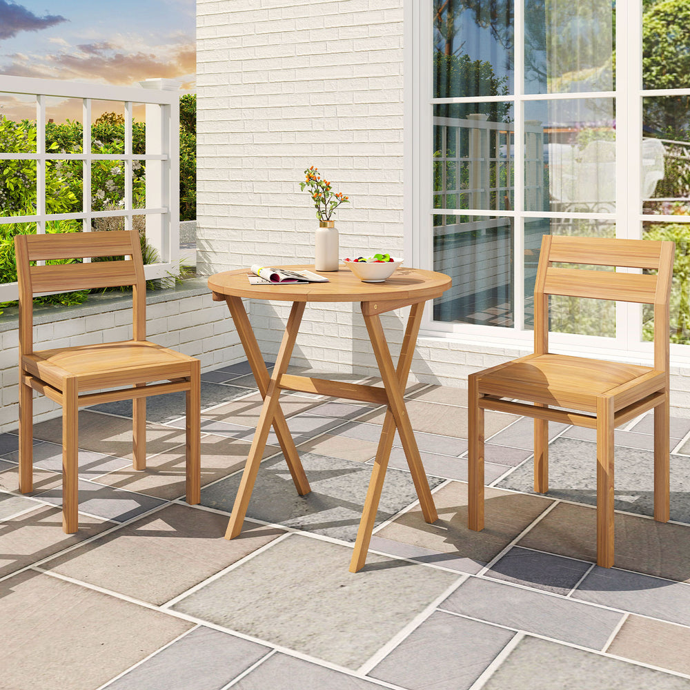 Outdoor side table with slatted tabletop and X-shaped structure, made of solid acacia wood for versatile indoor and.