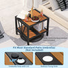 Outdoor side table with umbrella hole and storage shelf, featuring a rustic wood-like surface for porch or patio use.