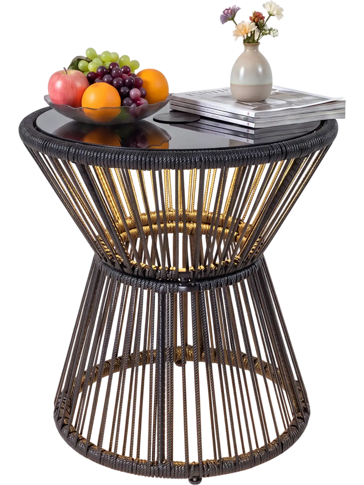 Costway Outdoor Side Table LED Warm Light Tempered Glass Top 53648603 New