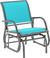 Turquoise outdoor single swing glider rocking chair with armrests, featuring a sturdy powder-coated steel frame for.
