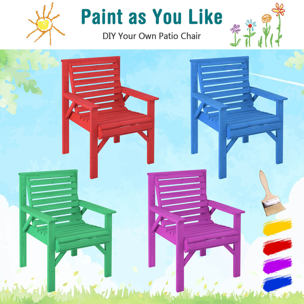 Colorful outdoor solid fir wood chair with inclined backrest, perfect for patio or garden customization and comfort.