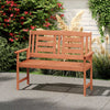 Outdoor solid wood loveseat bench featuring generous armrests and a breathable slatted design for comfortable outdoor.