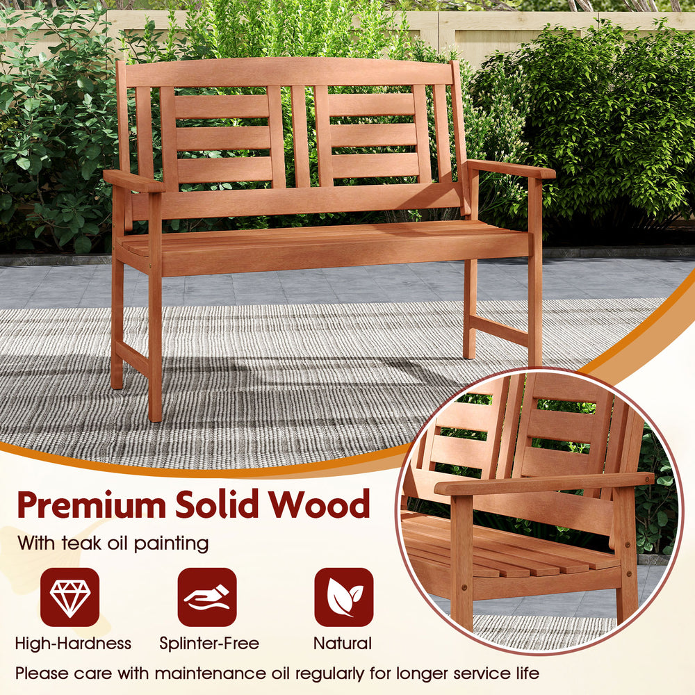 Outdoor solid wood loveseat with a smooth, splinter-free finish, ideal for enhancing any outdoor living space.