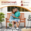 Outdoor solid wood loveseat with inclined backrest, ideal for patios, supporting up to 660 lbs for two people.