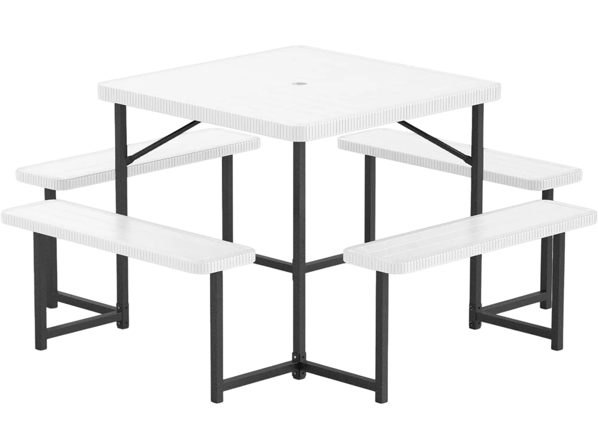 Costway Outdoor Square Picnic Table Bench Set w/ Umbrella Hole for 4-8 People 652137498 New