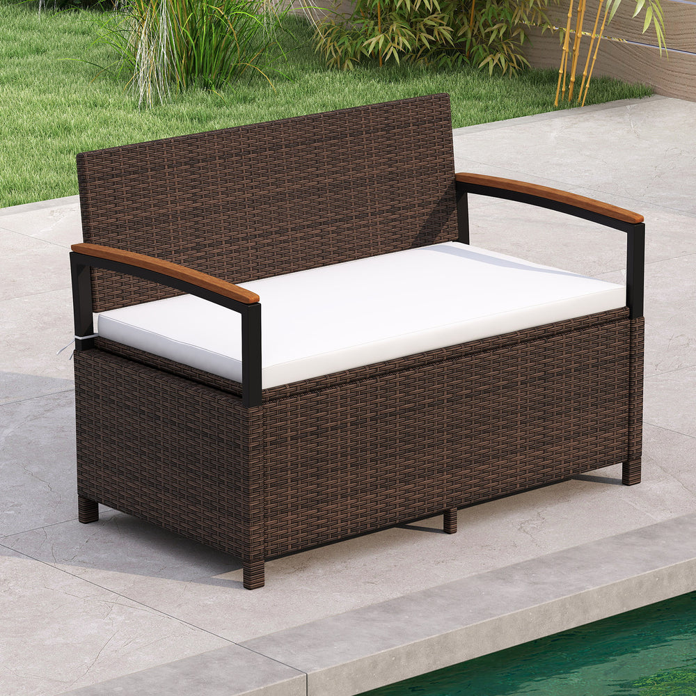 Outdoor Storage Bench Deck Box Patio Furniture with Cushion-White - Gallery View 1 of 10