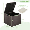 Rattan outdoor storage box with lid open, showcasing 72-gallon capacity and sturdy design for backyard or patio use.