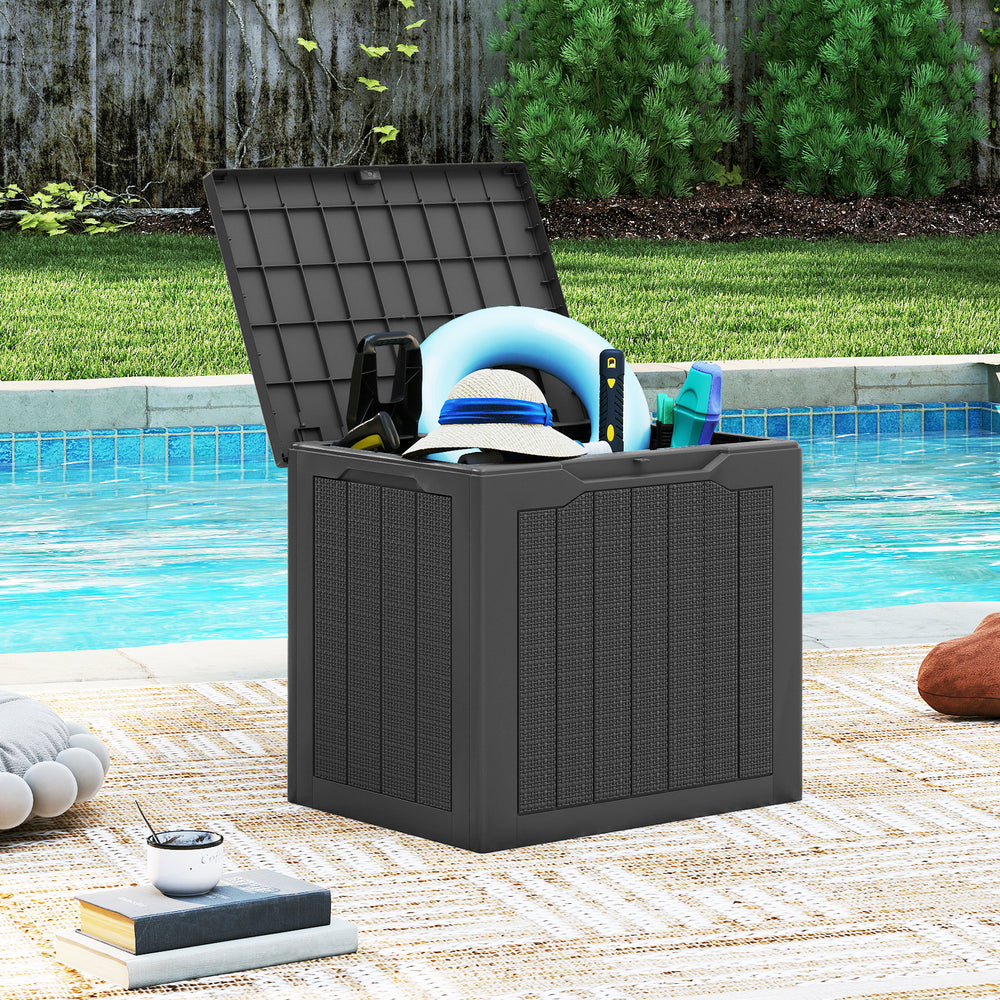 Outdoor Storage Box 25 Gallon Deck Box with Lockable Lid and Wicker-woven Texture-Black - Gallery View 1 of 11