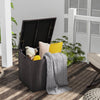 Rattan outdoor storage box with zippered liner, 72-gallon capacity, ideal for backyard or poolside use.