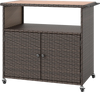 Outdoor Storage Cabinet with Acacia Wood Top and Lockable Wheels