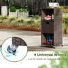 Outdoor storage cabinet with 3 shelves and drawer, made of hand-woven PE rattan, featuring 4 universal wheels for easy.