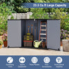 Outdoor storage shed with lockable door and 23.5 cu.ft capacity, ideal for organizing gardening tools and patio pillows.