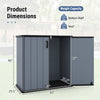 Gray outdoor storage shed with lockable door, 23.5 cu.ft capacity, waterproof design for organizing tools and equipment.