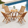 Set of two outdoor teak wood chairs with slatted seats, folding design, perfect for yard or beach relaxation.