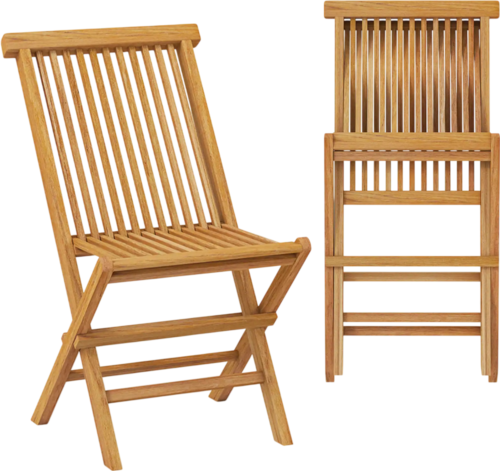 Outdoor Teak Wood Chairs Set of 2 with Slatted Seat and Backrest