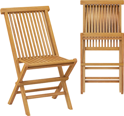 Costway Outdoor Teak Wood Patio Dining Chairs Set of 2 826374951 New