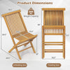 Detailed dimensions of the Outdoor Teak Wood Chairs set, showcasing folding size and unfolding size for easy storage.