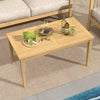 Teak wood coffee table with slatted tabletop, 20"x35.5", ideal for balcony use and easy cleaning.