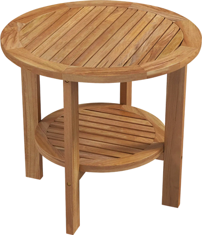 Costway Outdoor Teak Wood Round Side Table Patio End Table w/ Slatted Storage Shelf 81692475 New