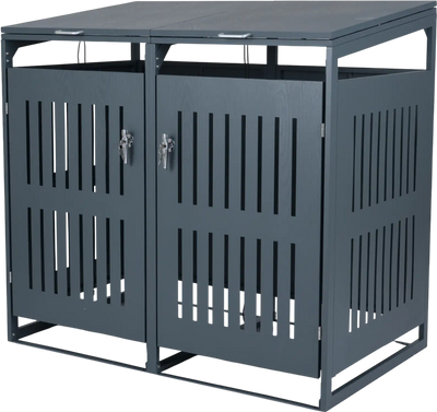 Costway Outdoor Trash Can Storage Shed 2-Bin w/ Gas Struts 37962953 New