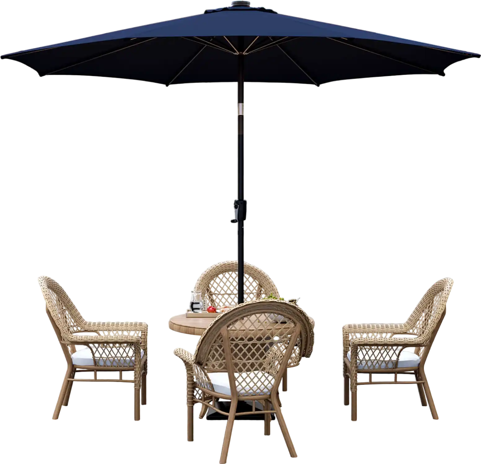 Costway 10' Patio Umbrella w/ 112 Solar Lights Crank Handle Navy 45628931 New