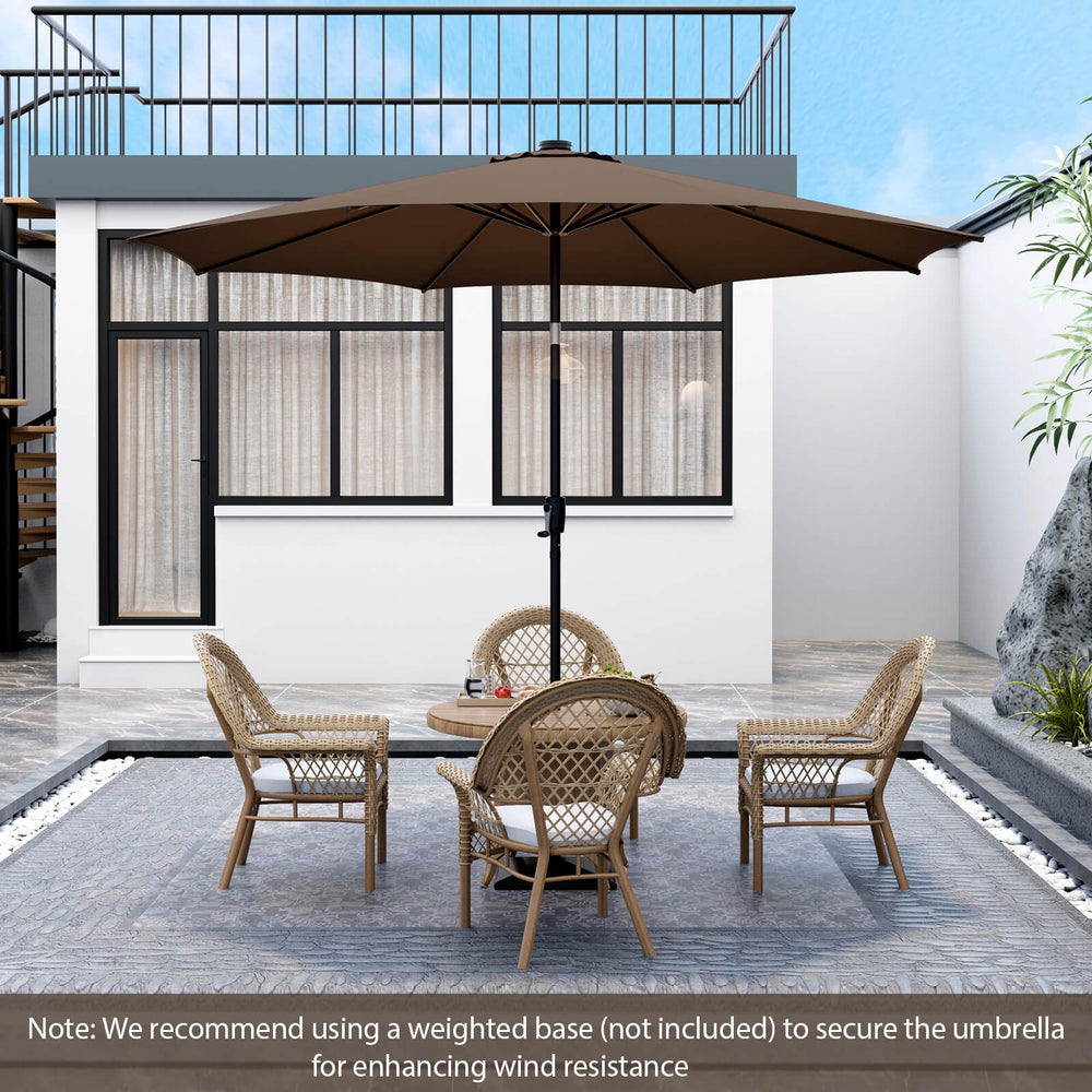 10 Feet Patio Umbrella with 112 Solar Lights and Crank Handle-Coffee - Gallery View 1 of 11
