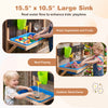 Large sink in the outdoor wall-mounted mud kitchen for kids, perfect for washing vegetables and mud play.