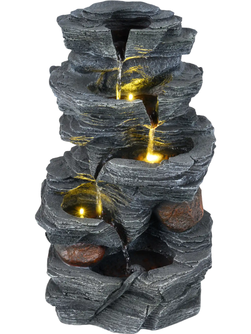 Outdoor Water Fountain with LED Lights and Pump 5-Tier Tabletop Cascading Rock Waterfall Feature