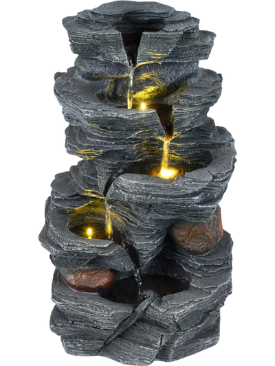 Costway 5-Tier Tabletop Cascading Rock Water Fountain w/ LED Lights & Pump 46399790 New
