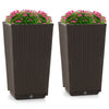 Set of 2 brown wicker flower pots with drainage holes, ideal for porch or balcony decoration and plant cultivation.