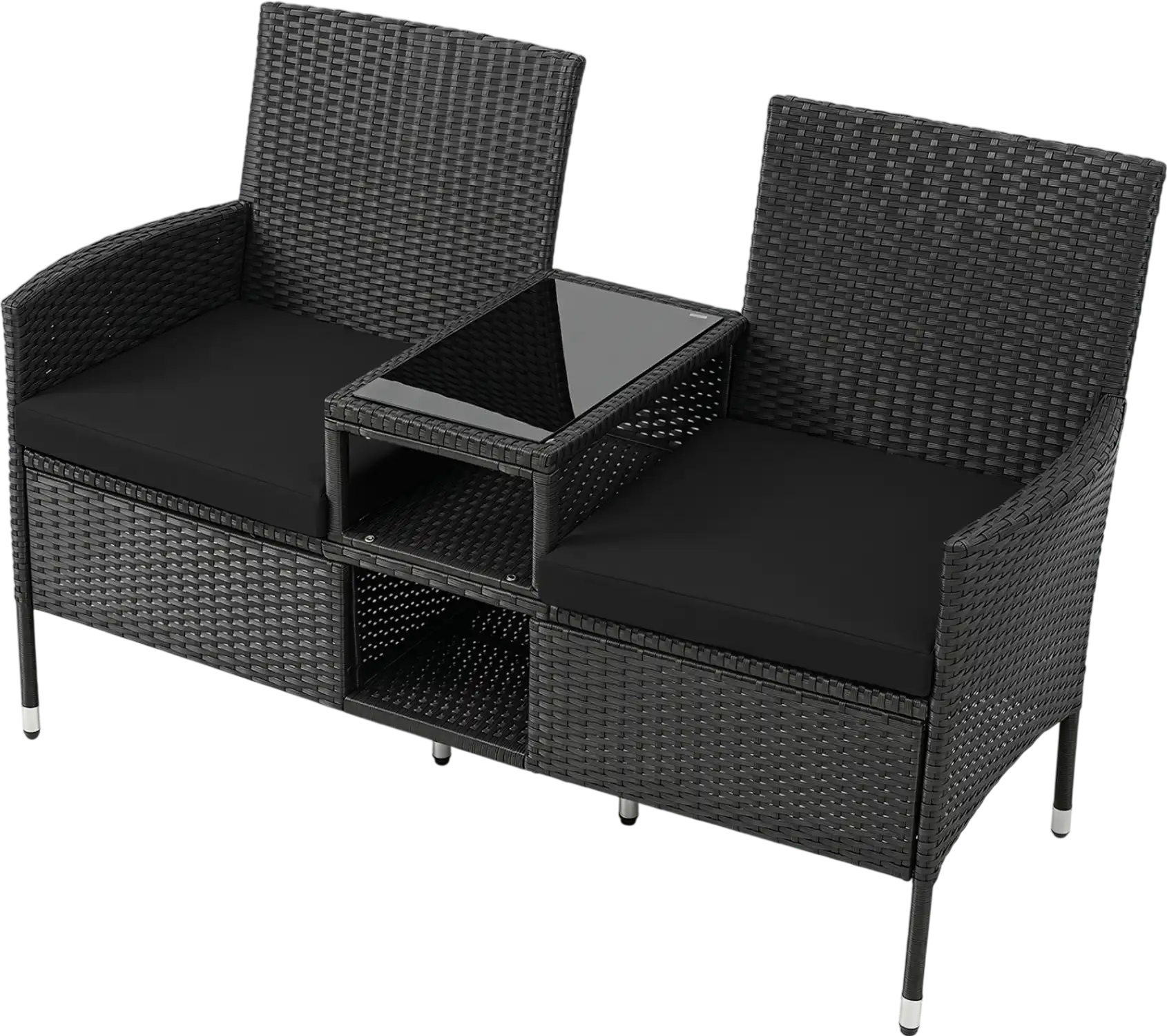 Costway Outdoor Wicker Patio Loveseat Built-in Glass Side Table 53733894 New
