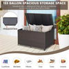 Outdoor wicker storage box with waterproof liner, 133-gallon capacity, ideal for patio or poolside use.
