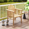 Natural wood armchair with high back and armrests, perfect for outdoor patio dining and relaxation.