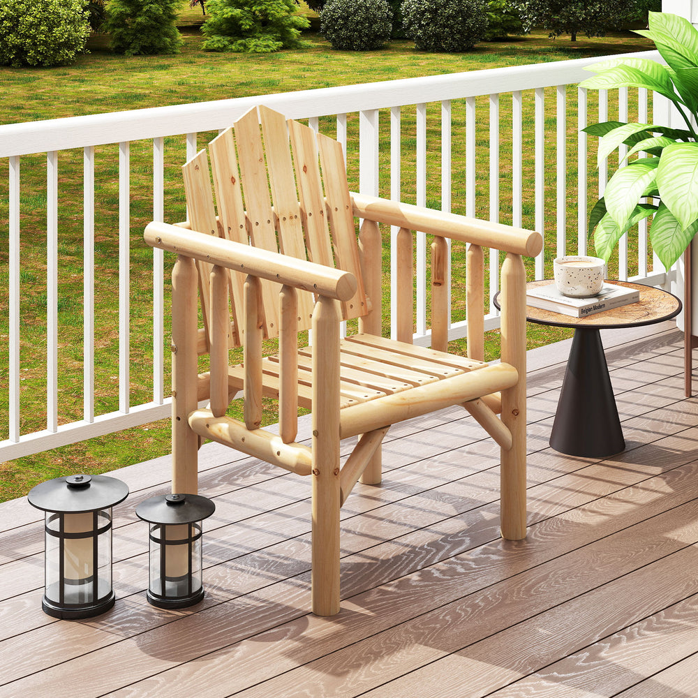 Outdoor Wood Armchair Wooden Patio Dining Chair with Armrests-Natural - Gallery View 1 of 8