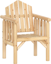 Natural wood armchair showcasing a smooth surface and rounded edges, ideal for outdoor relaxation on patios or by the.