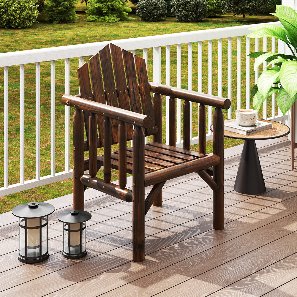 Outdoor Wood Armchair Wooden Patio Dining Chair with Armrests-Brown - Gallery View 1 of 8