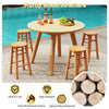 Round outdoor wood bar stools set of 2 with footrest, natural wood finish, ideal for patio or poolside relaxation.