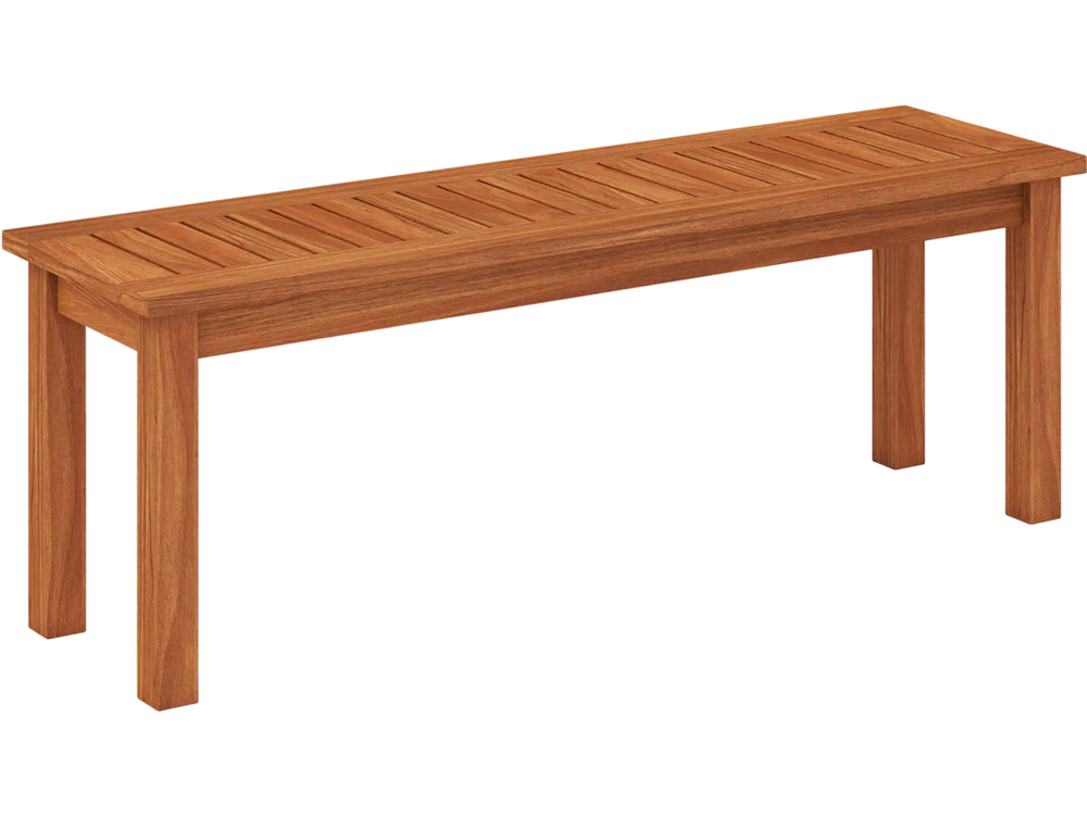 Outdoor Wood Bench 2-Person Backless Patio Garden Bench with Slatted Seat
