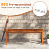 Backless outdoor wood bench with slatted seat, 2-person capacity, 85% pre-assembled for easy setup in garden or patio.