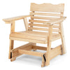 Outdoor wood rocking chair with high back, widened armrests, and durable fir wood frame for indoor or outdoor use.