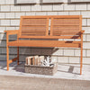 Two-person outdoor wooden bench with slatted backrest, perfect for patio or garden relaxation.