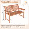Dimensions of the Outdoor Wooden Bench showing slatted backrest, solid wood construction, and 440 lbs weight capacity.