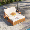 Outdoor wooden daybed with removable cushions, 4-level backrest, and acacia wood frame, perfect for poolside relaxation.