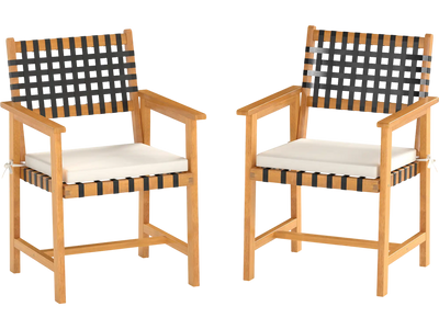 Costway Outdoor Wooden Patio Dining Chair Set of 2 Armrests Curved Back 41890422 New