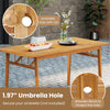 Outdoor wooden dining table featuring a 1.97” umbrella hole with lid, crafted from natural acacia wood for stability.