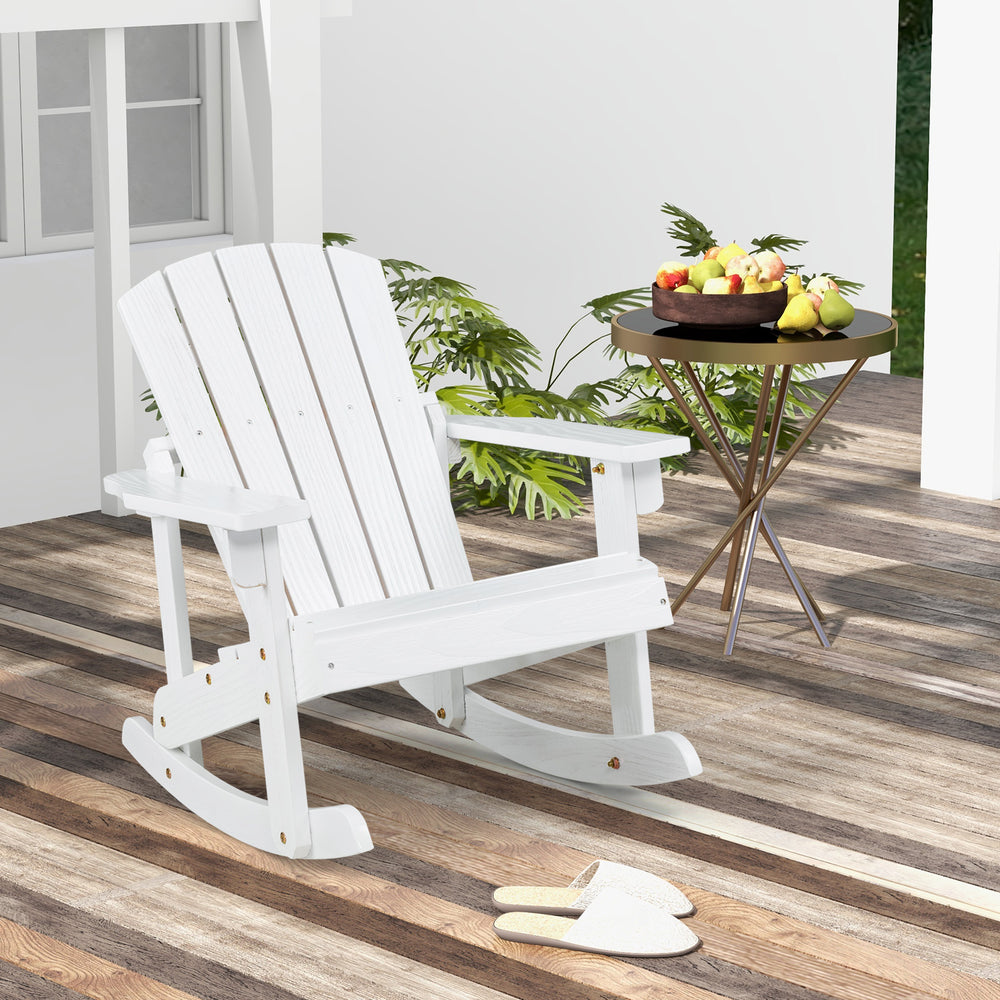 Outdoor Wooden Kid Adirondack Rocking Chair with Slatted Seat-White - Gallery View 1 of 10