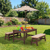 Outdoor Wooden Kids Picnic Table with Removable Umbrella and Cushions-Coffee - Gallery View 1 of 11
