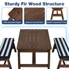 Outdoor wooden kids picnic table with removable umbrella and cushions, featuring a sturdy fir wood structure and safe.